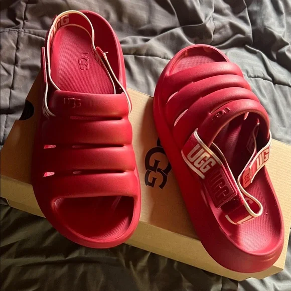 UGG Bold Red Slide Sandals - Picture 1 of 5